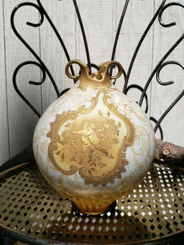 1800s Mount Washington Crown Milano Gold Gilded Globular Vase w/ Angel Cherubs