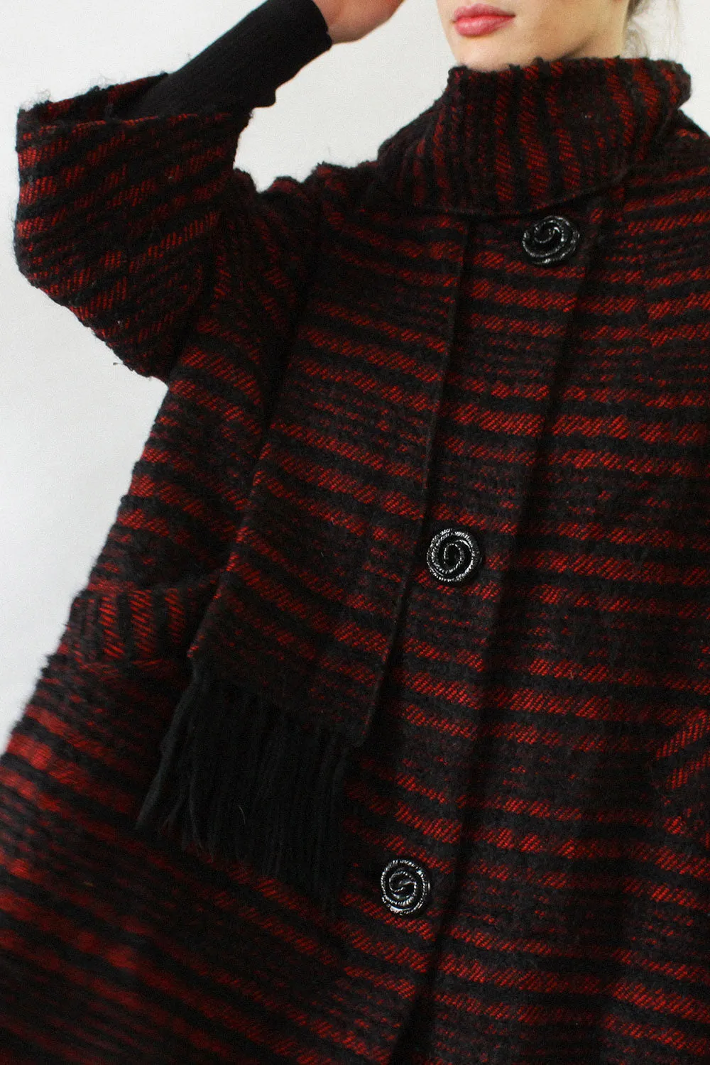 1950s Stripe Swing Scarf Coat S-L