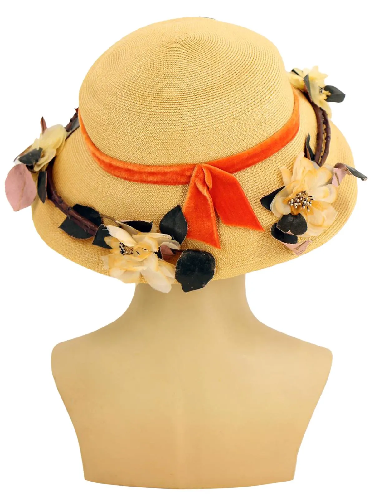 1950s Vintage Rose Trim Straw Hat