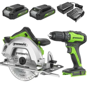 24V Brushless Drill & 7-1/4'' Circular Saw Combo Kit w/ (2) 2.0Ah Batteries & Charger