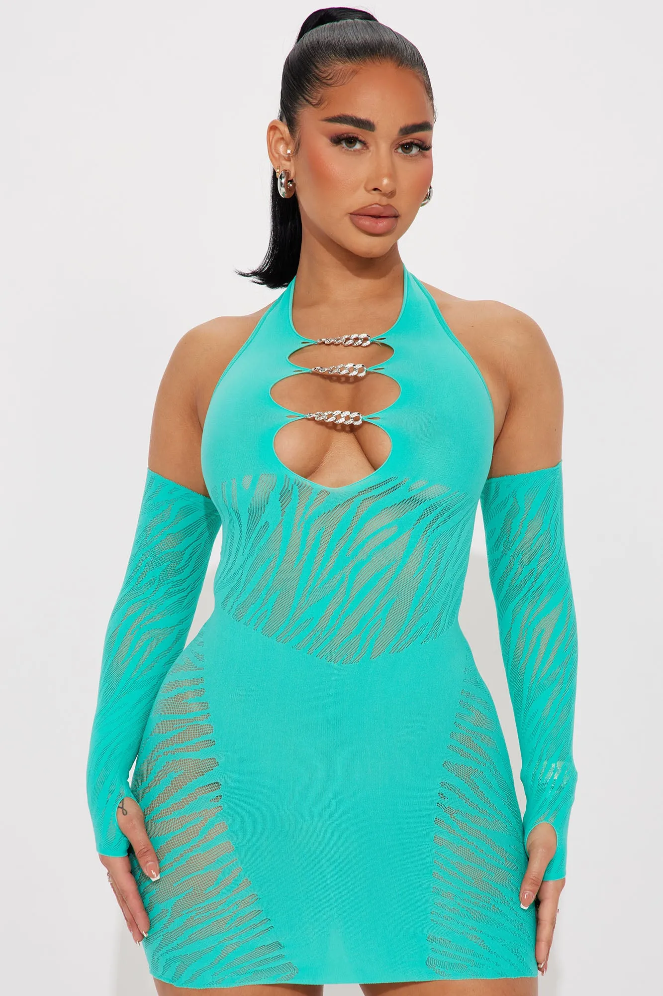 A Dime Piece Seamless Mini Dress - Turquoise