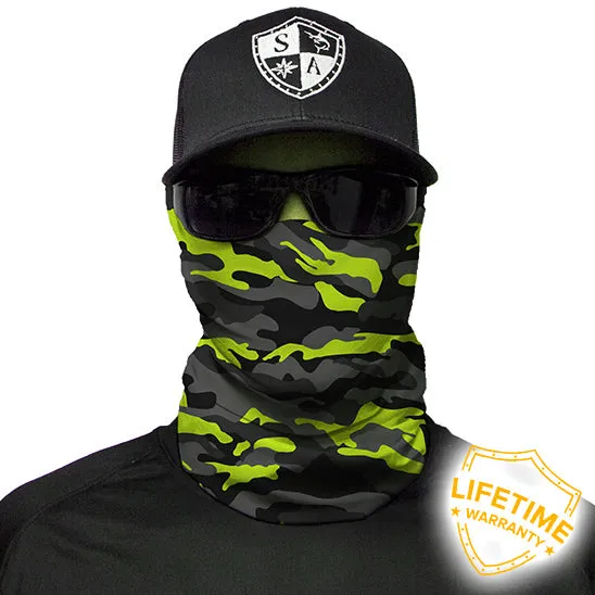 Adult UV Face Shield, Neck Gaiter, Balaclava - Neon Grey Camo