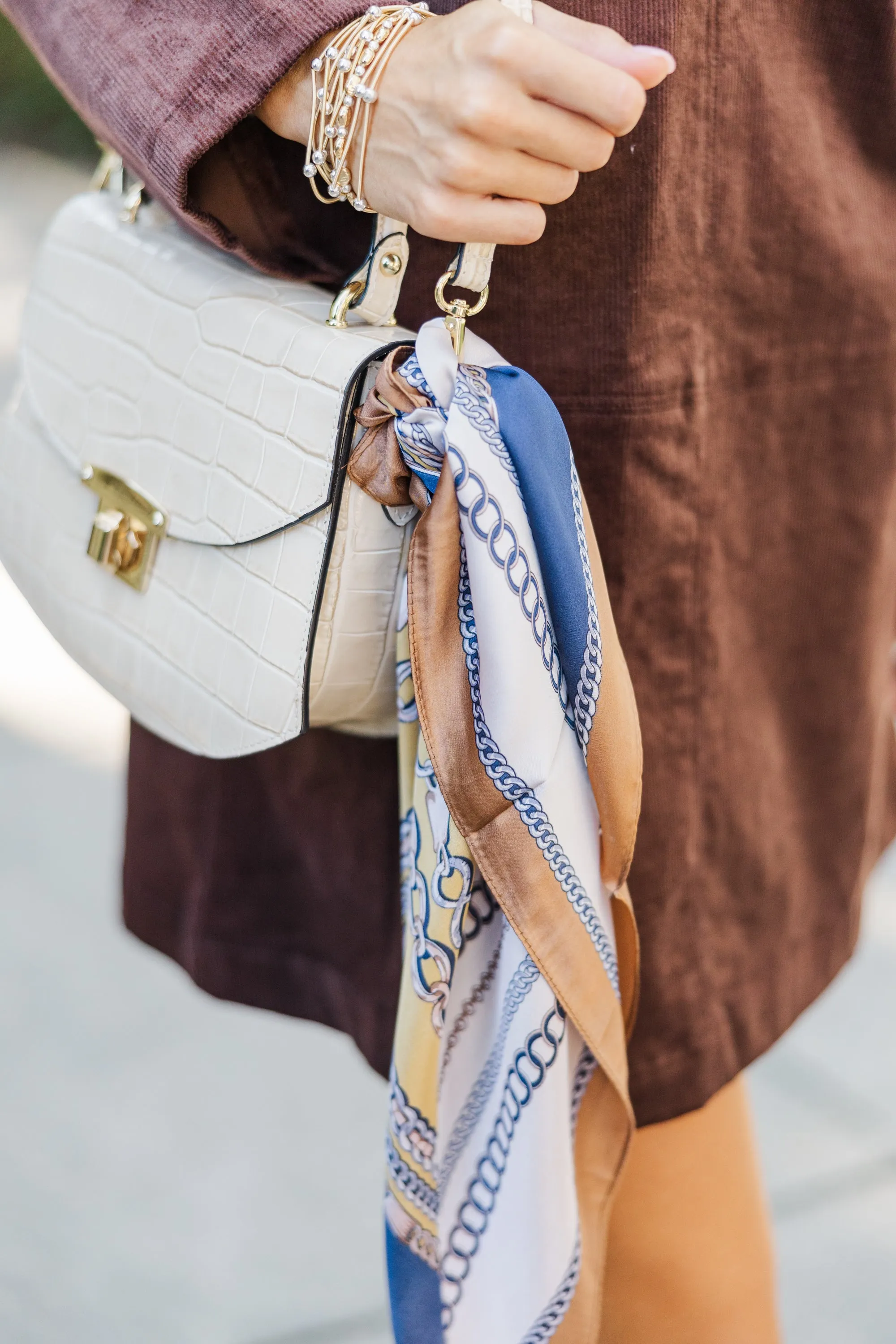 After You Khaki Brown Chain Print Hair Scarf