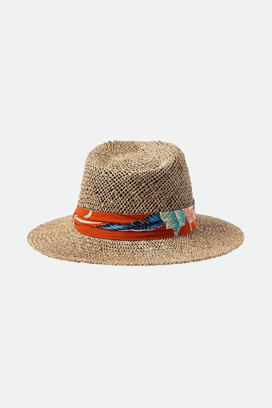 Aloha Straw Fedora - Natural/Burnt Red