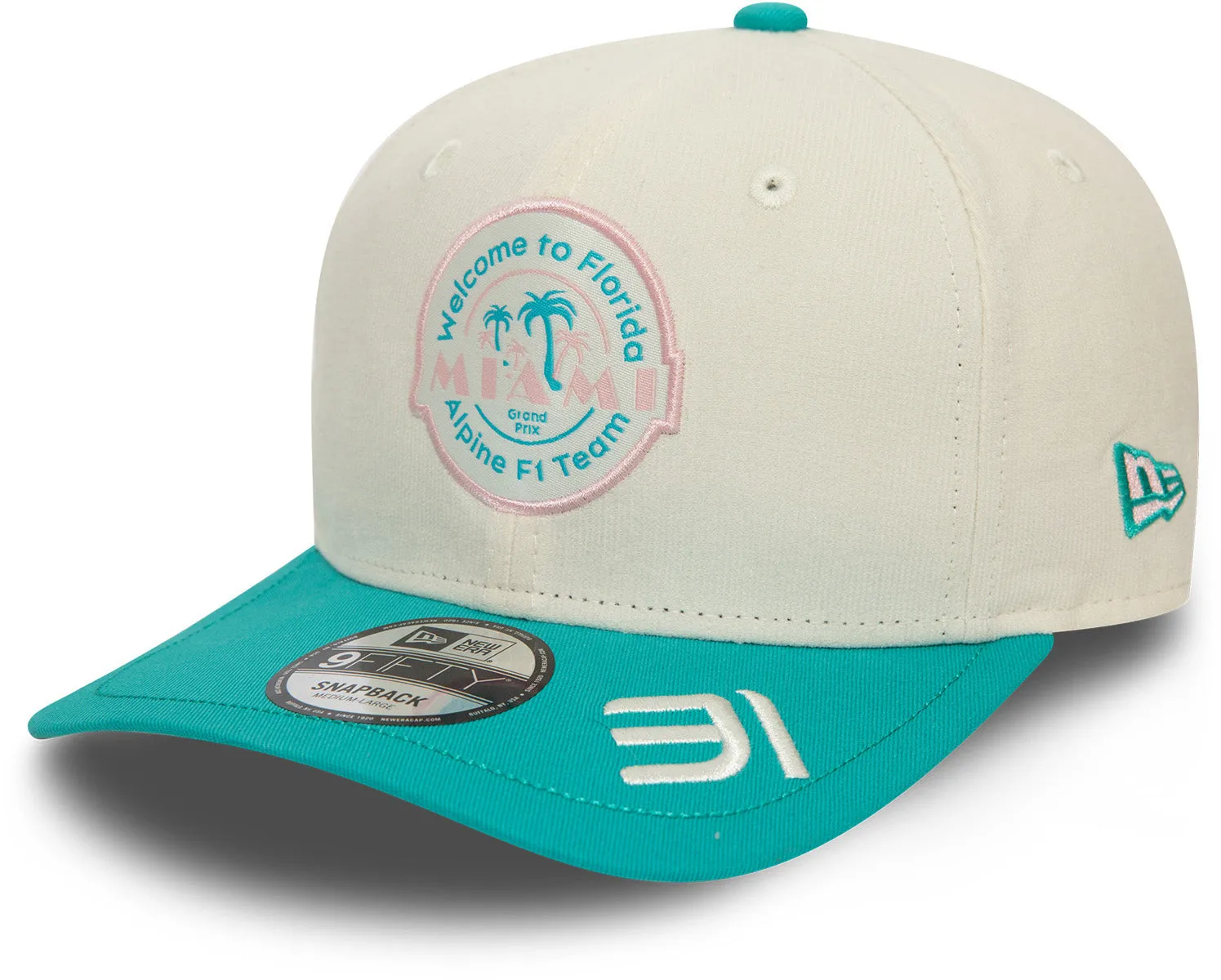 Alpine Racing F1 Driver Special New Era 9Fifty Miami GP E.O White Snapback Cap