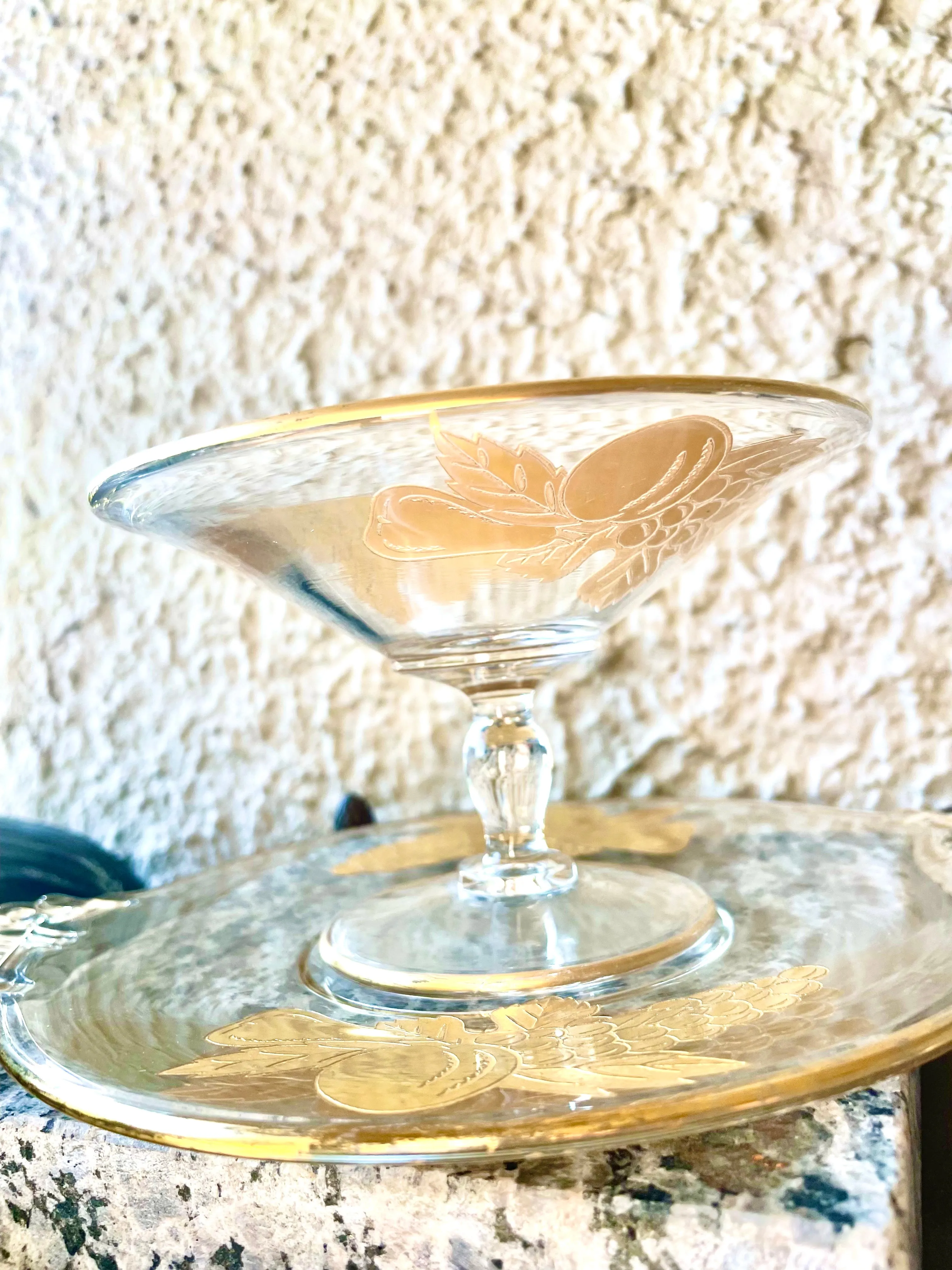 Antique Glass Gold Leaf Fruit Cup & Saucer Plate Tea Set