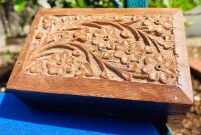 Antique Vintage Carved Floral Ornate Wooden Keepsake Trinket Box