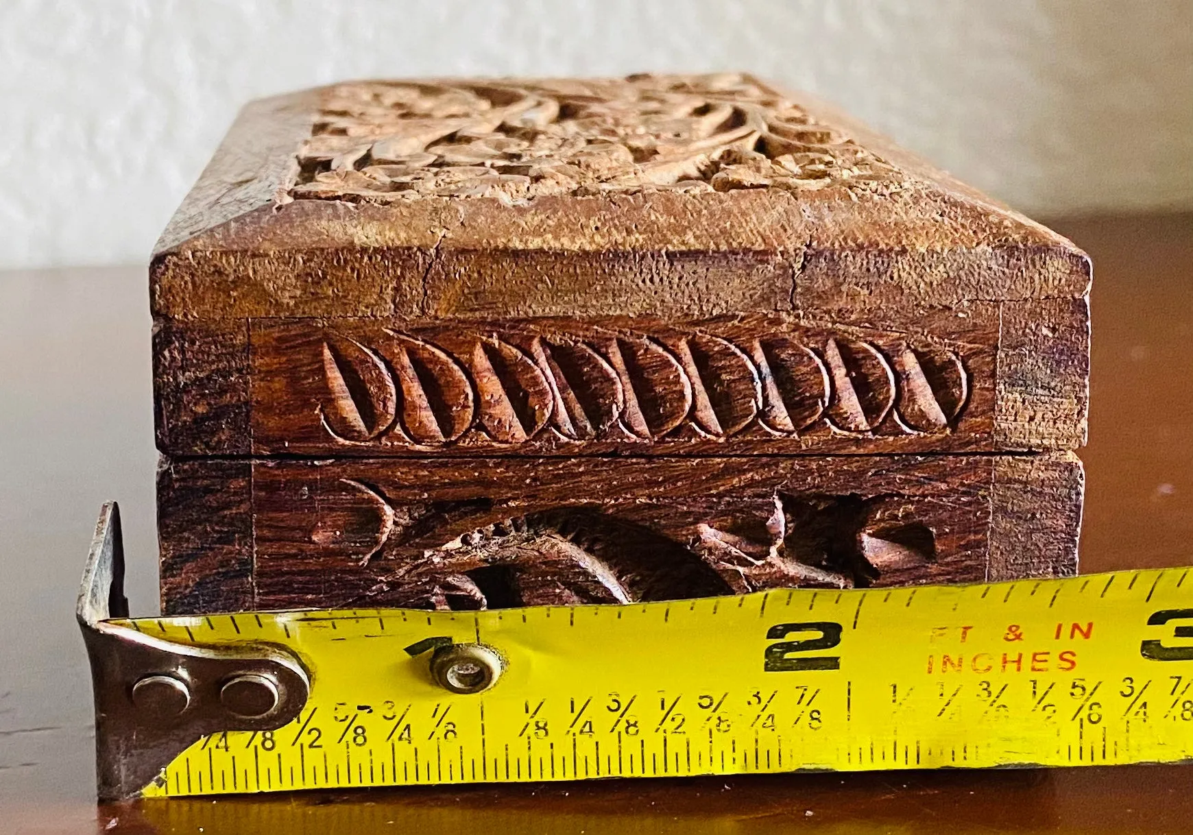 Antique Vintage Carved Floral Ornate Wooden Keepsake Trinket Box