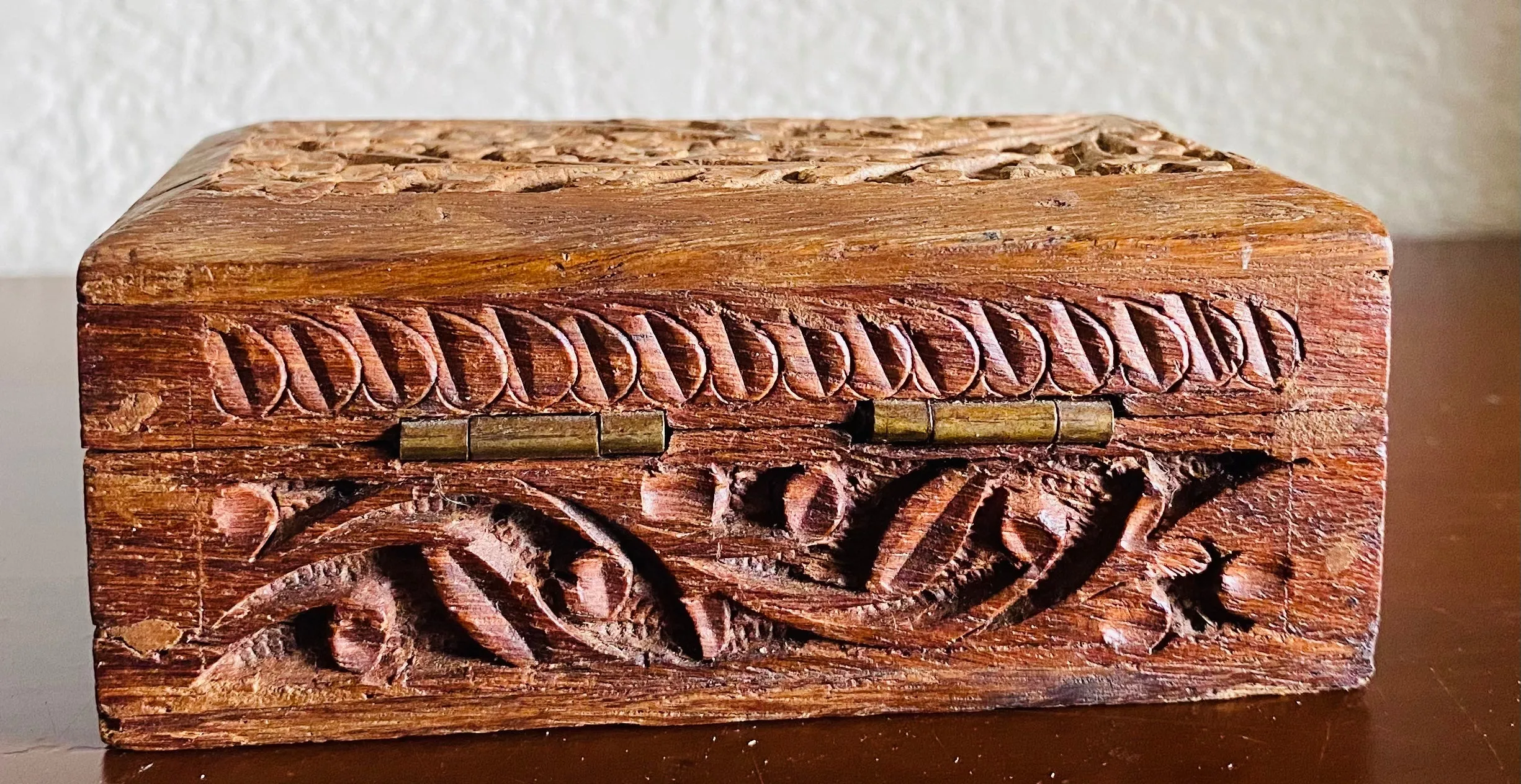 Antique Vintage Carved Floral Ornate Wooden Keepsake Trinket Box