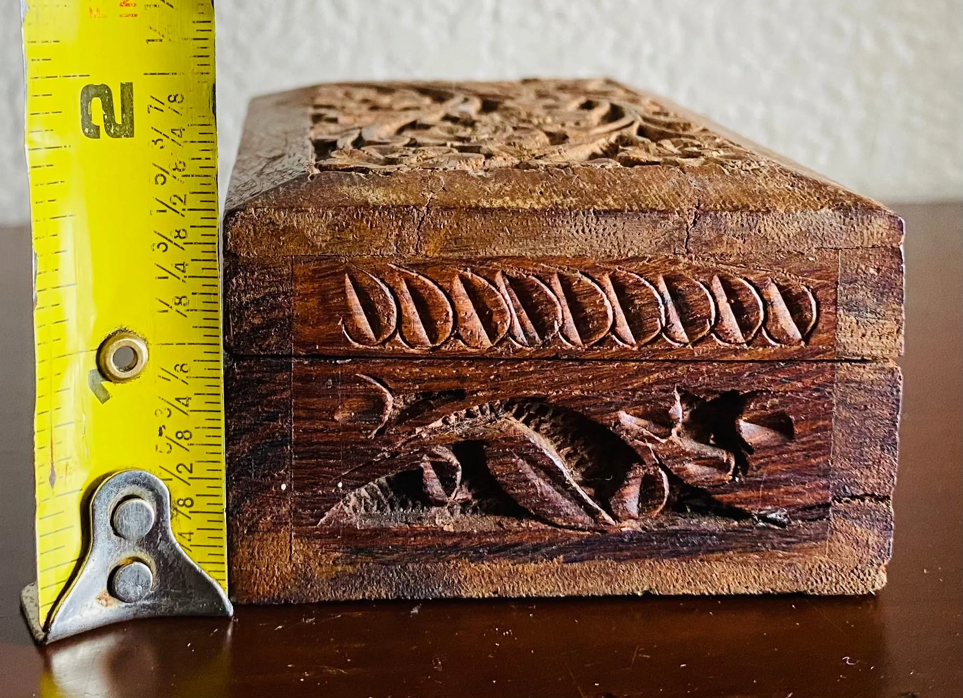 Antique Vintage Carved Floral Ornate Wooden Keepsake Trinket Box