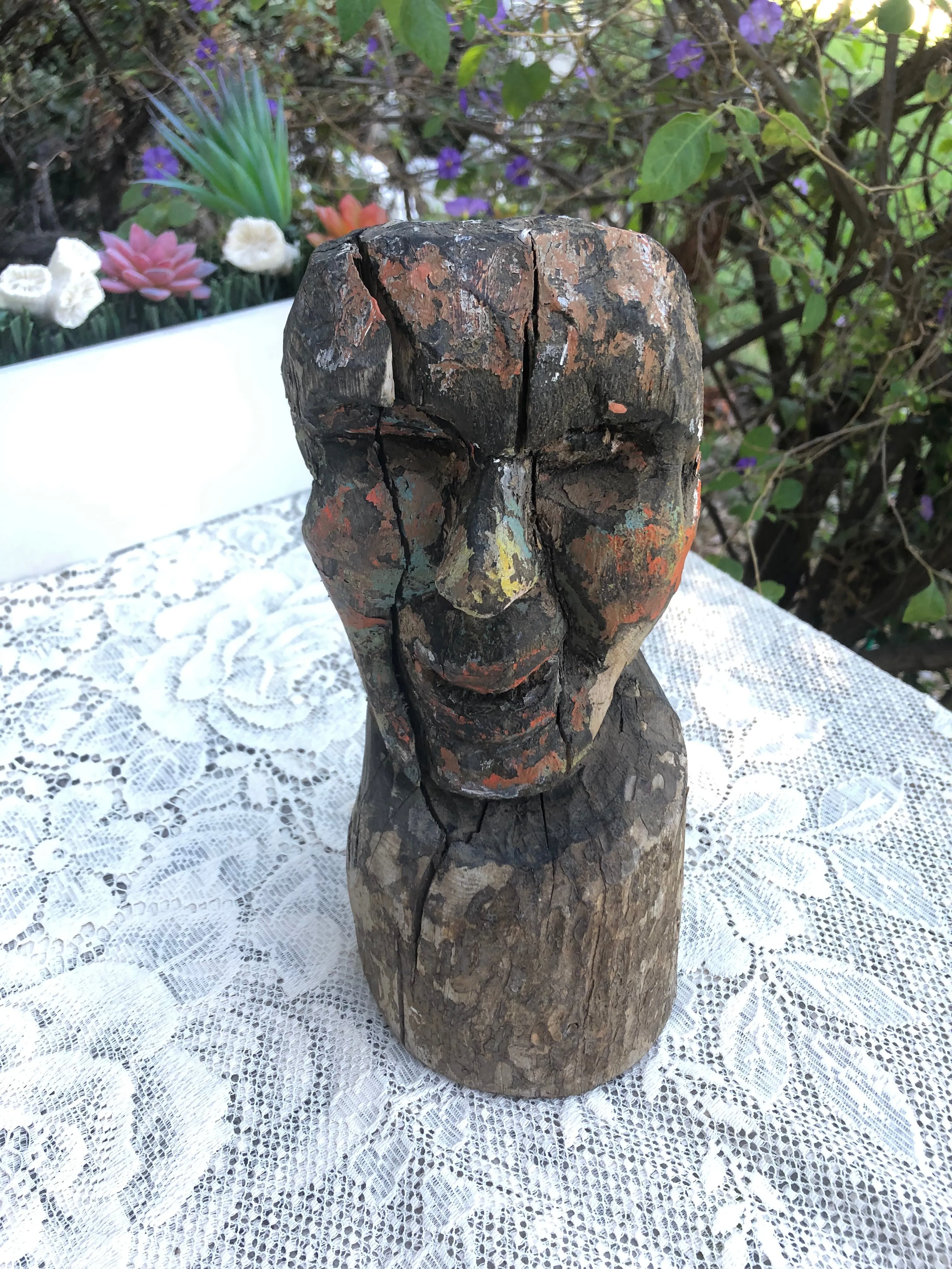 Artisan Wood Carved Handpainted Folk Art Face Signed by Billy V Ackerman