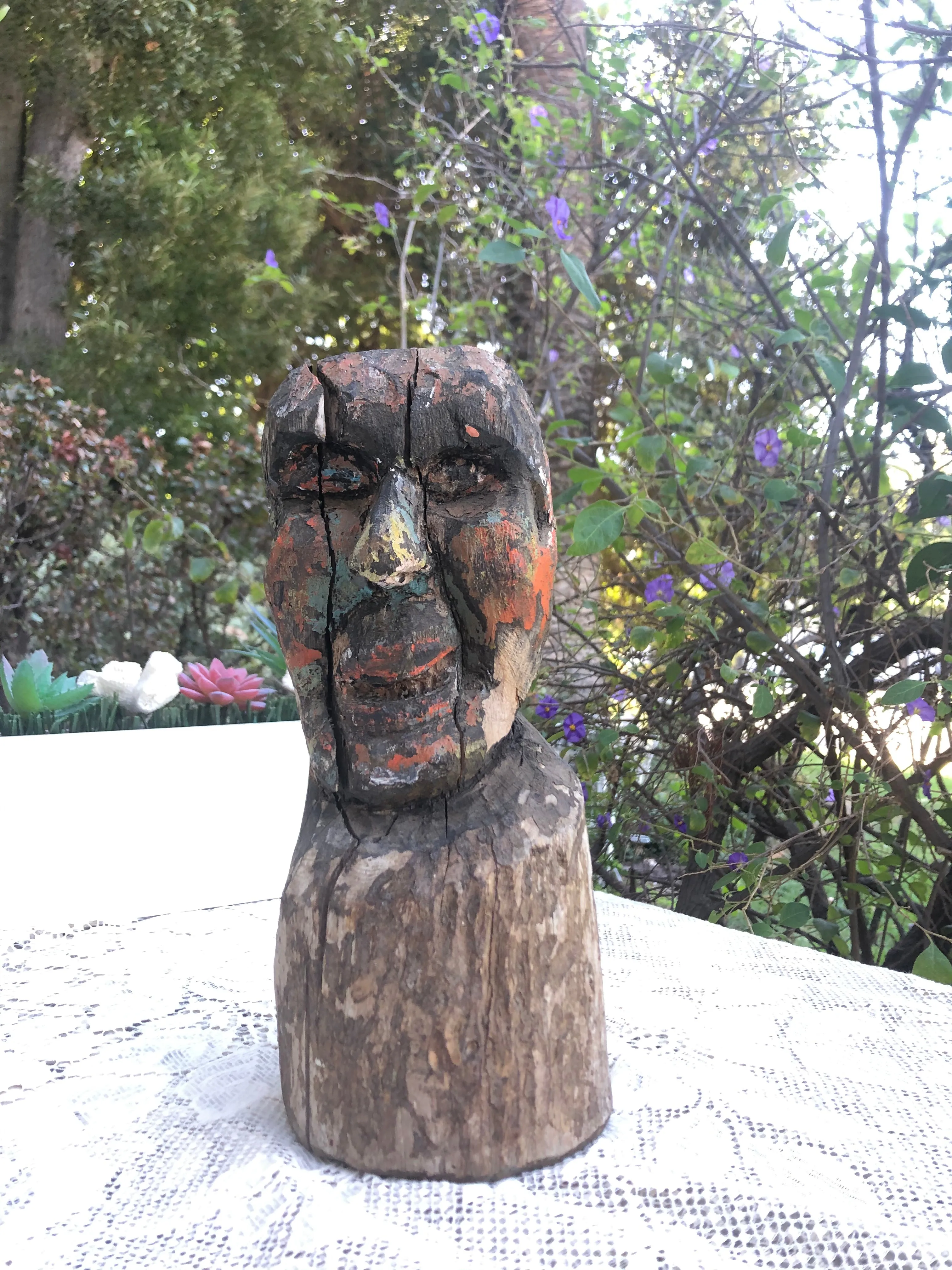 Artisan Wood Carved Handpainted Folk Art Face Signed by Billy V Ackerman