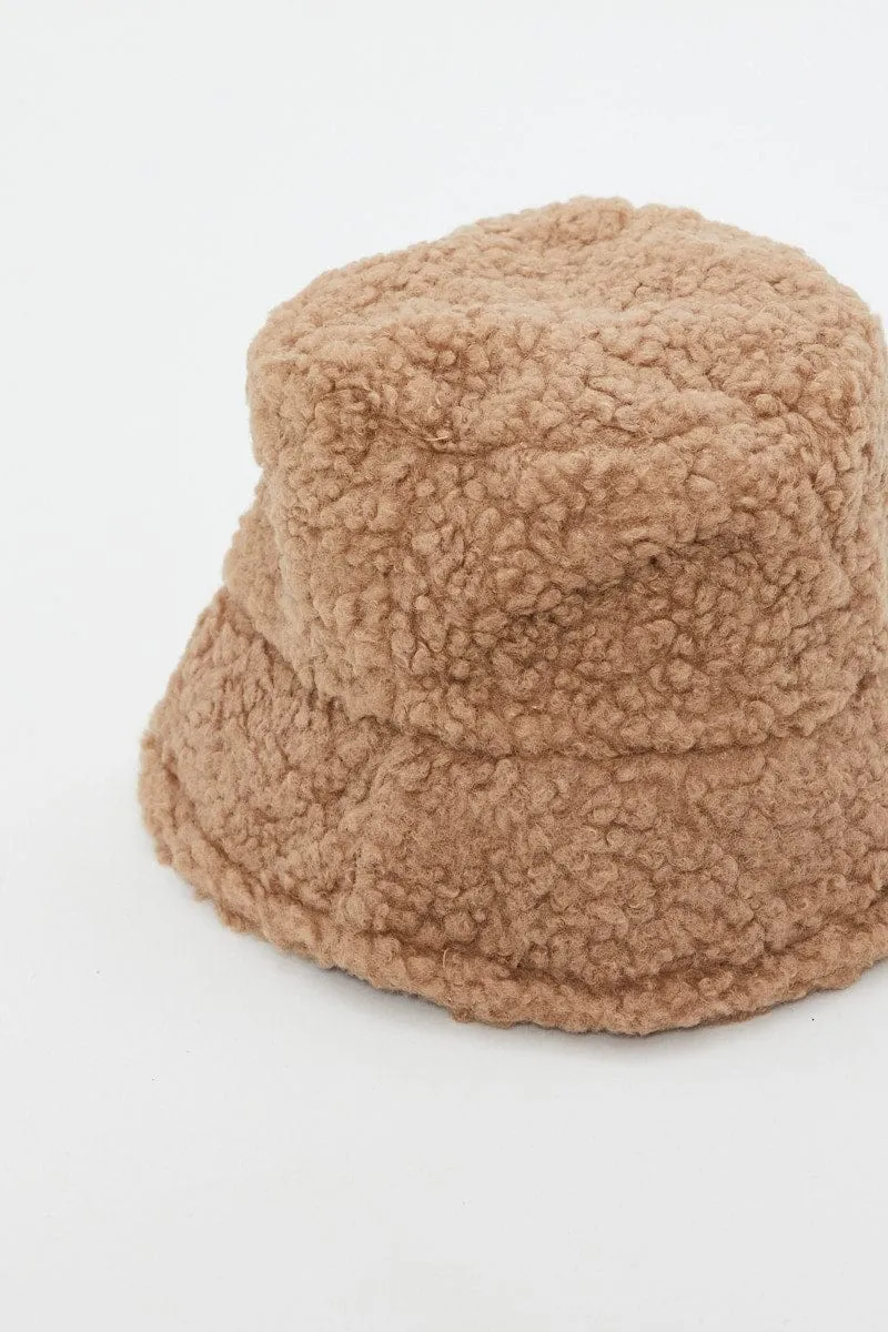 Beige Borg Bucket Hat