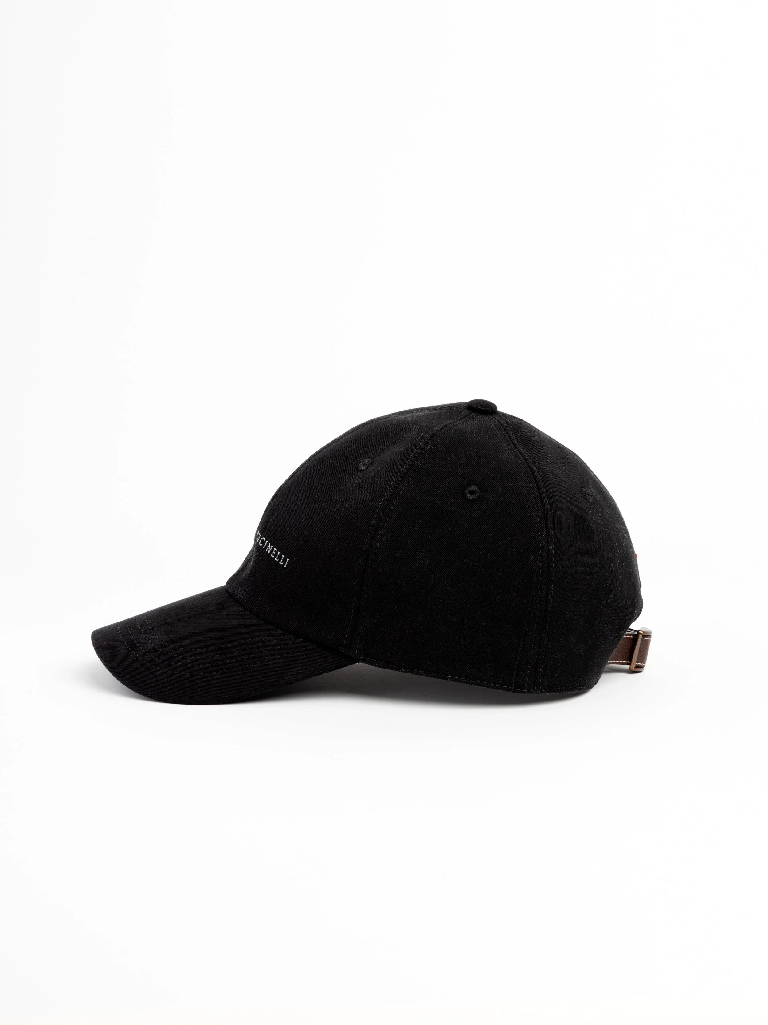 Black Baseball Cap in Twisted Cotton Gabardine with Embroidery