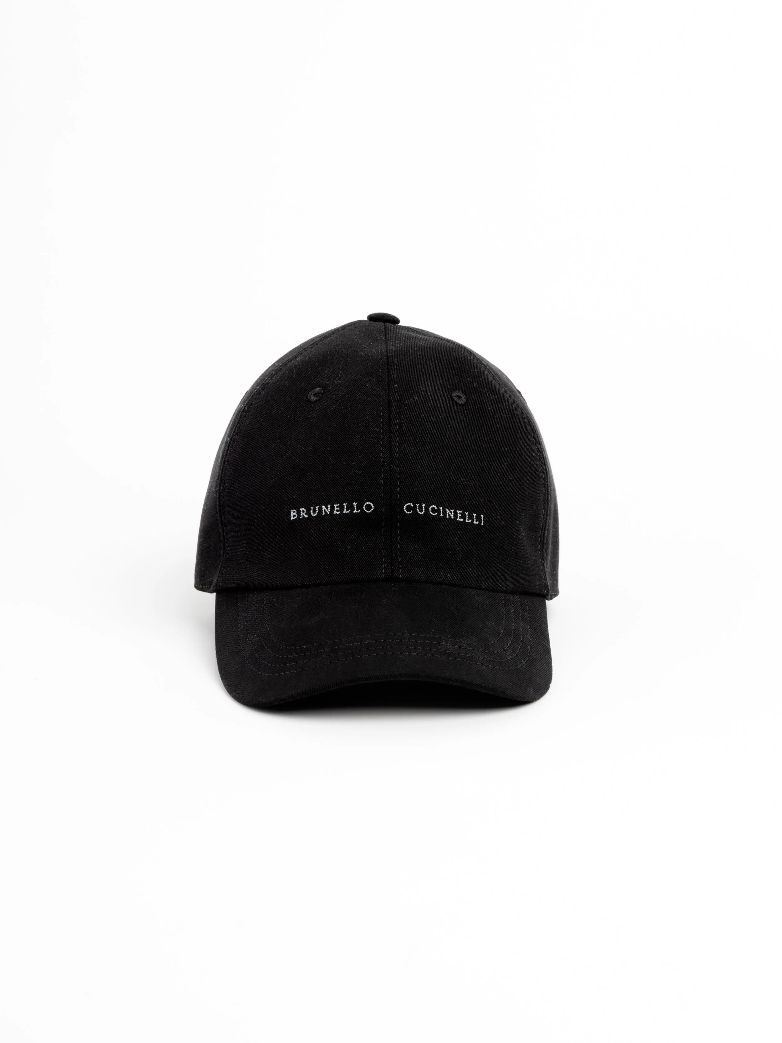 Black Baseball Cap in Twisted Cotton Gabardine with Embroidery