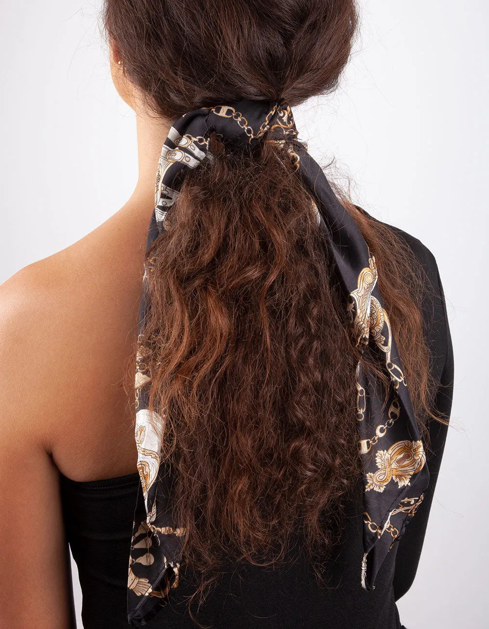 Black Gold Square Gold Chain Bandana Hair Scarf