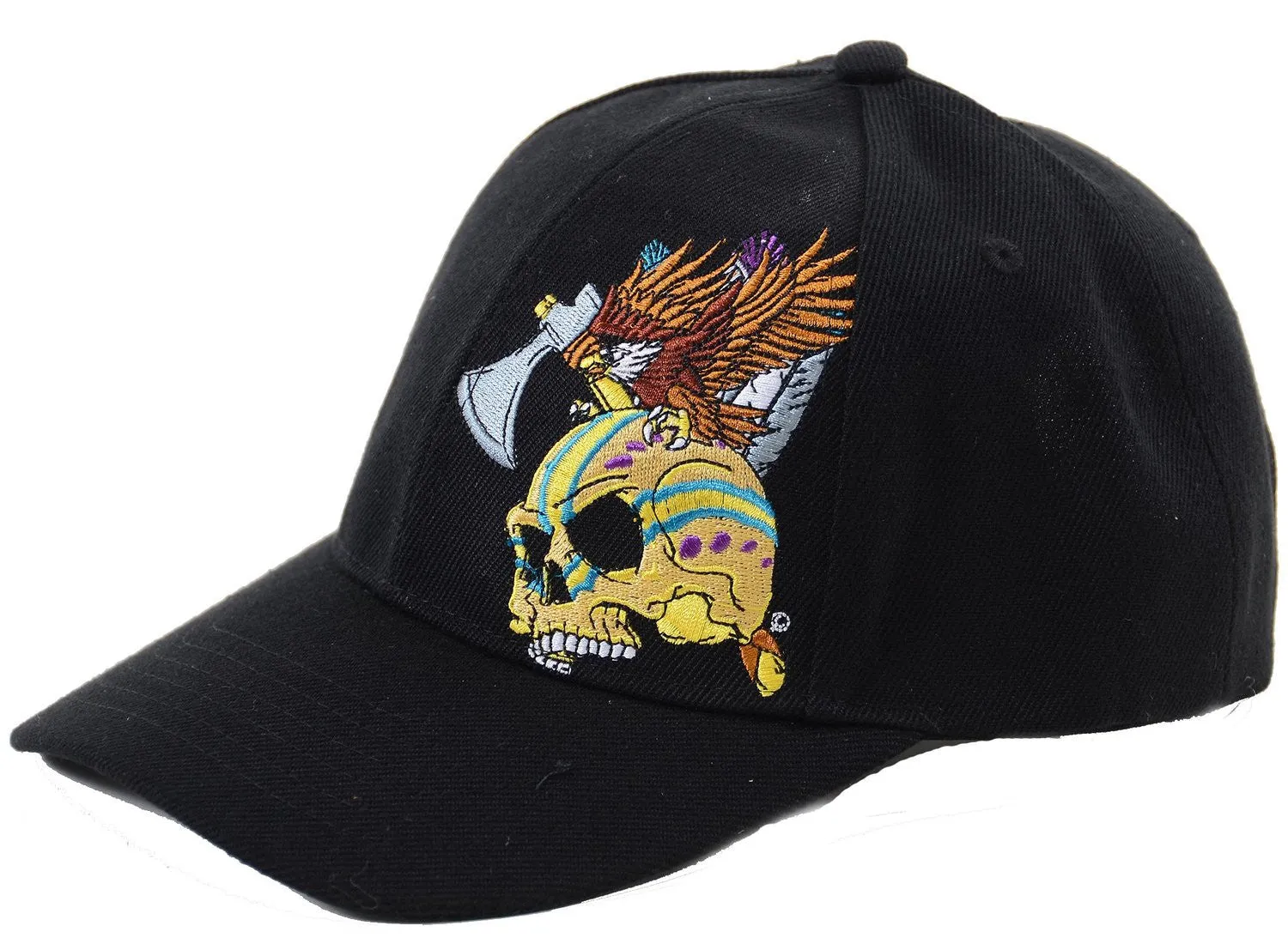 Black Tribal Skull with Eagle Embroidered Adjustable Unisex Baseball Hat