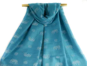 Blue Elephant Pashmina Scarf Bohemian Shawl