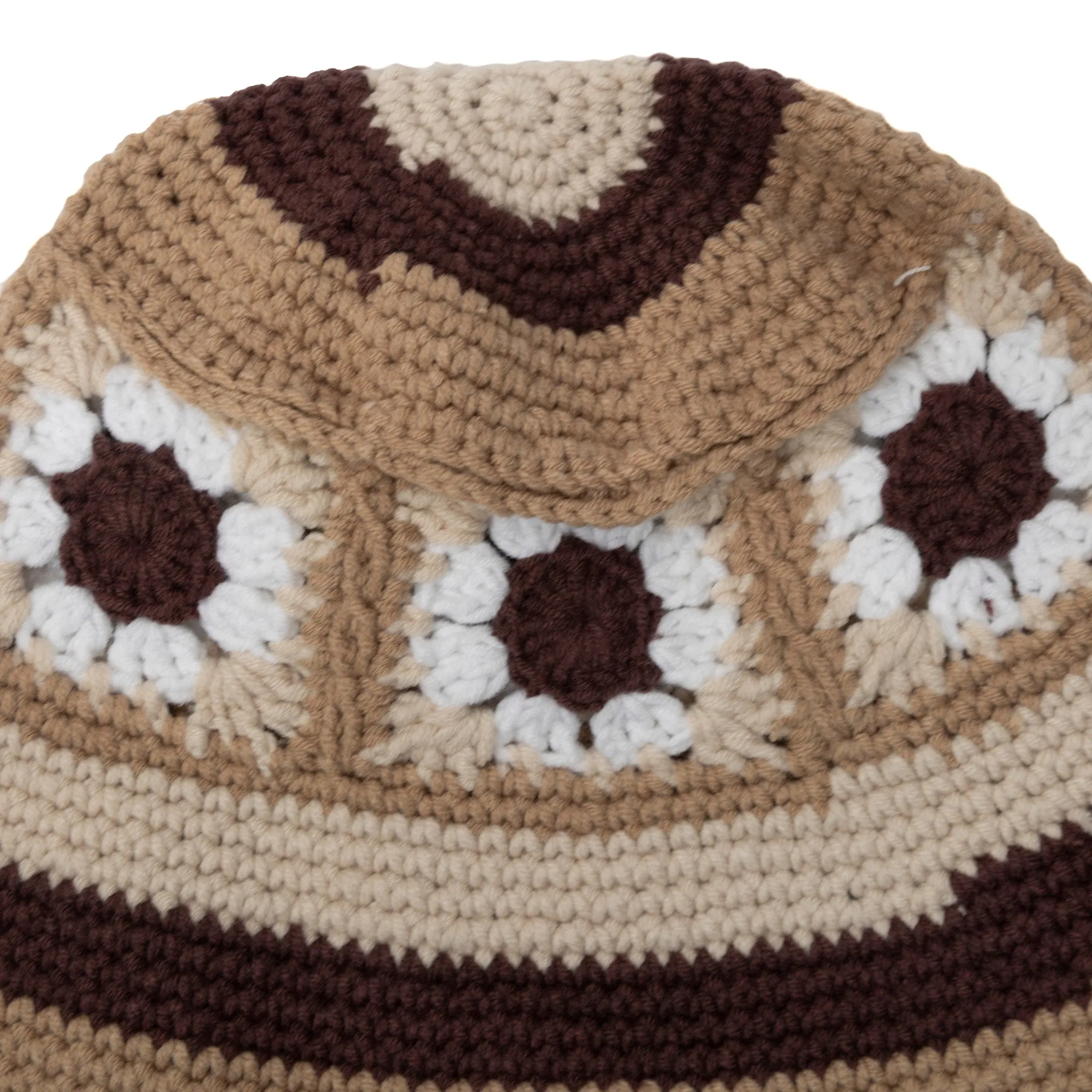 Brown Floral Crochet Bucket Hat