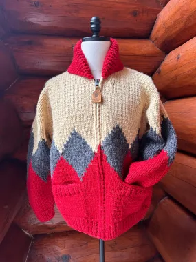 Canadian Knit Sweater - Diamond -Red/Blue