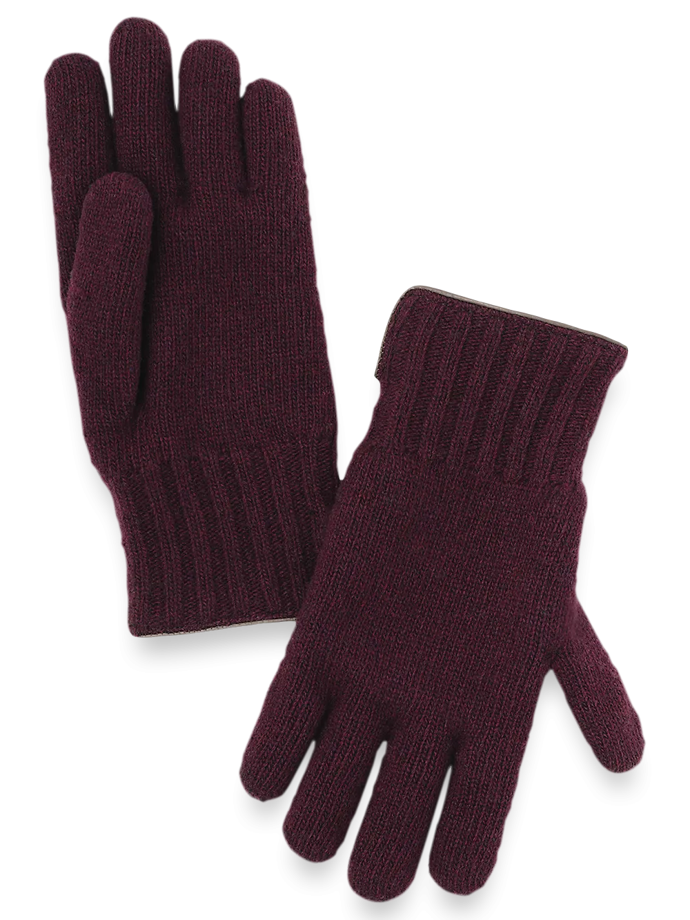 Cashmere Lined Knit Gloves - Burgundy