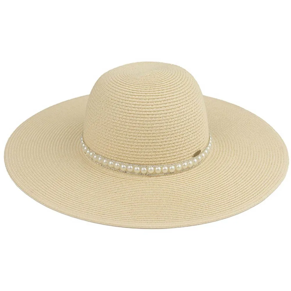 C.C Pearl Trim Band Straw Panama Hat