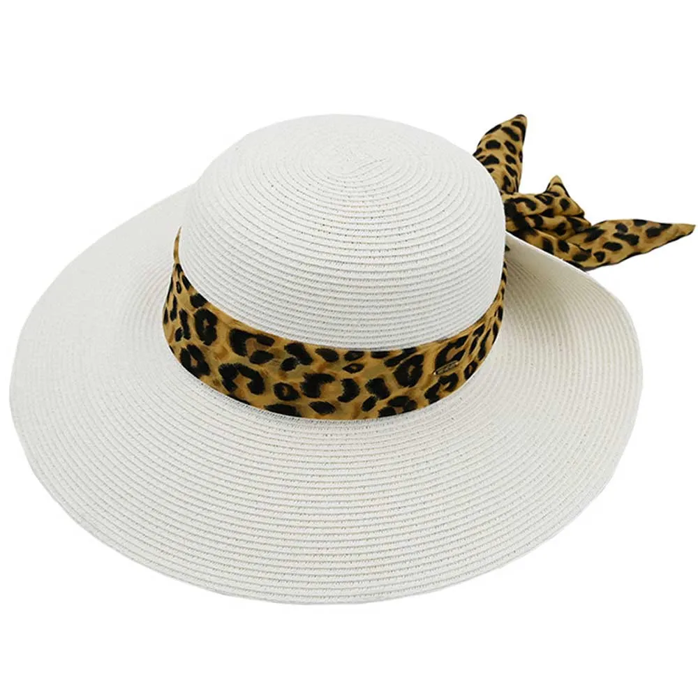 C.C Wide Brim Leopard Print Rolled Up Sun Hat