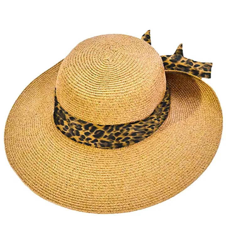 C.C Wide Brim Leopard Print Rolled Up Sun Hat