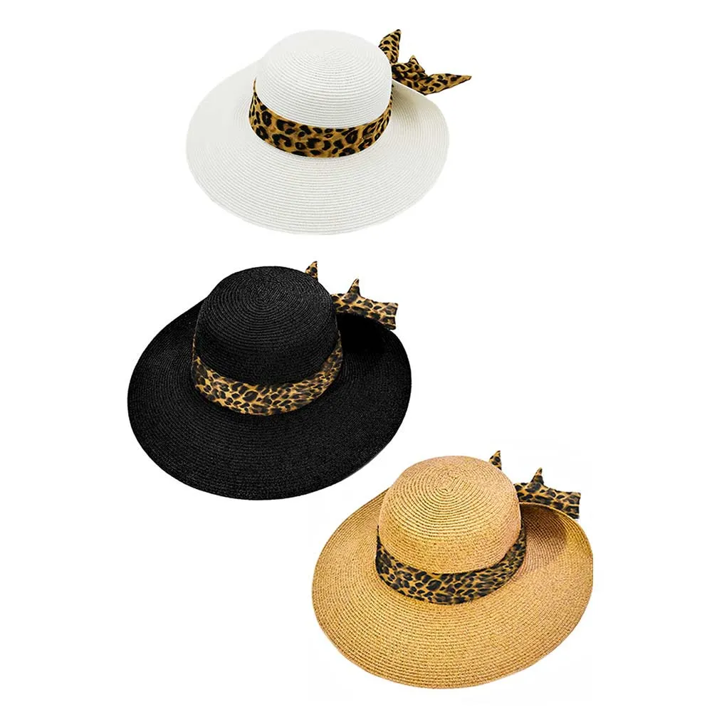 C.C Wide Brim Leopard Print Rolled Up Sun Hat