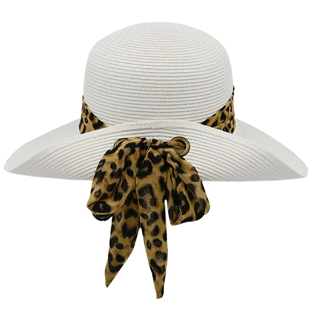 C.C Wide Brim Leopard Print Rolled Up Sun Hat