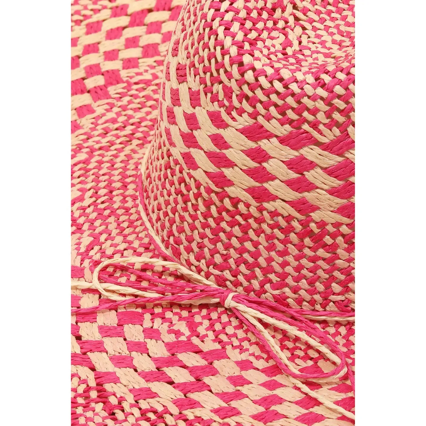 Checkered Straw Weave Sun Hat Fuchsia