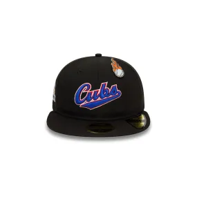 Chicago Cubs MLB Cooperstown Pin Badge 59FIFTY Retro Crown Fitted (Black)