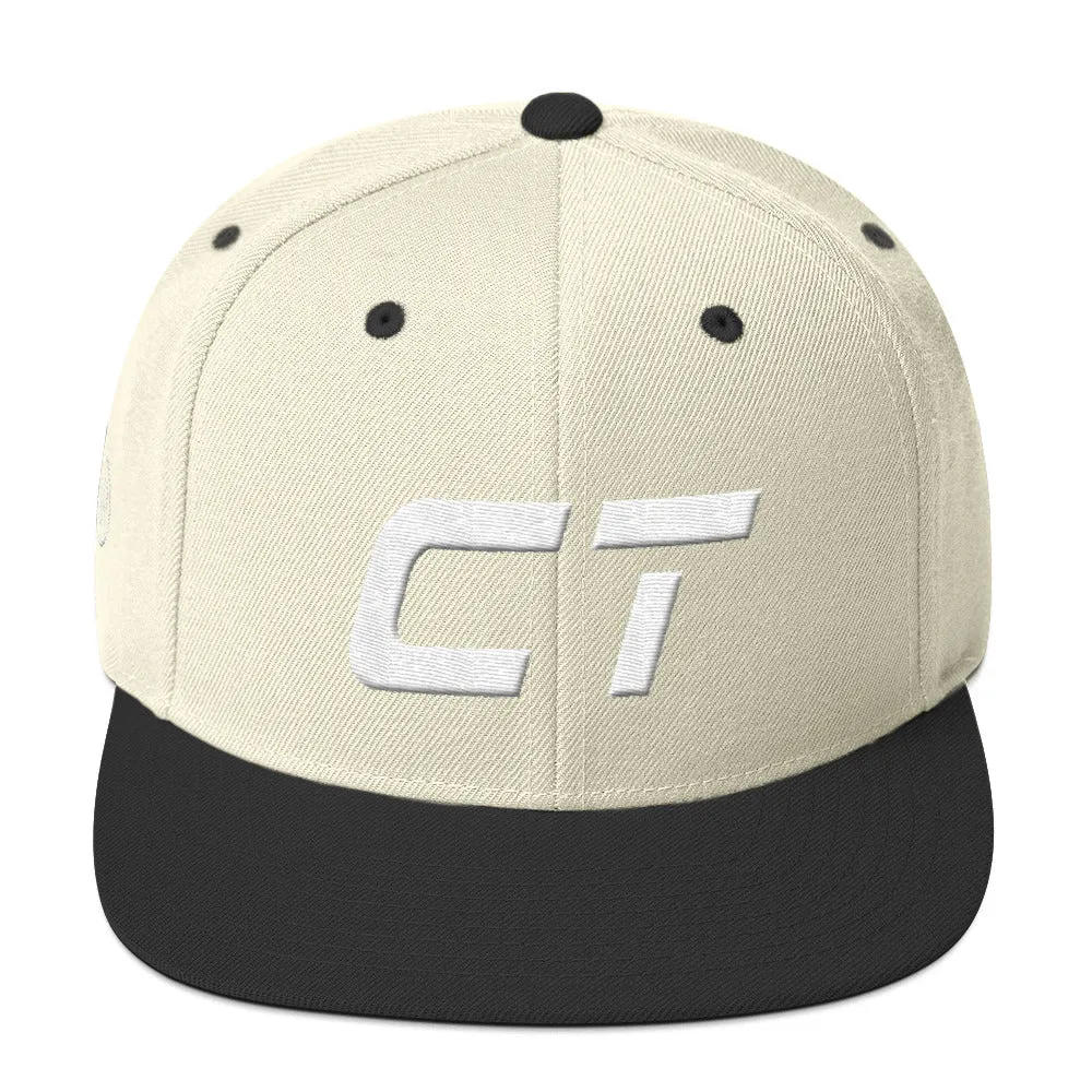 Connecticut - Flat Brim Hat - White Embroidery - CT - Many Hat Color Options Available