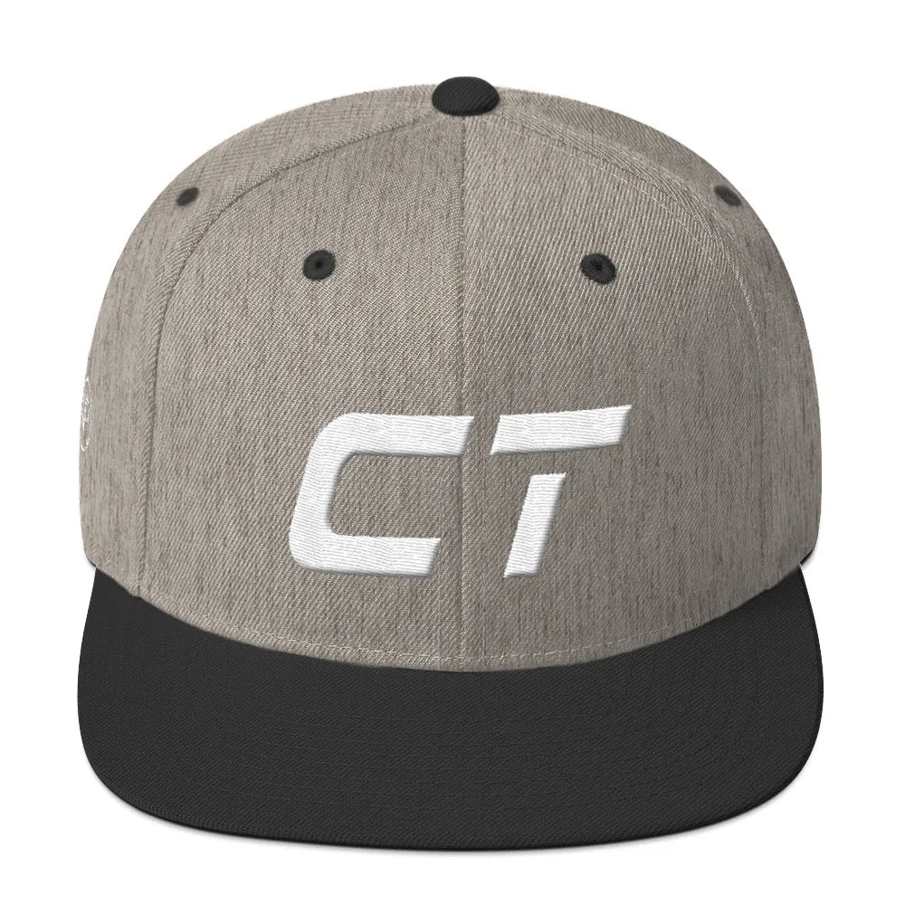 Connecticut - Flat Brim Hat - White Embroidery - CT - Many Hat Color Options Available