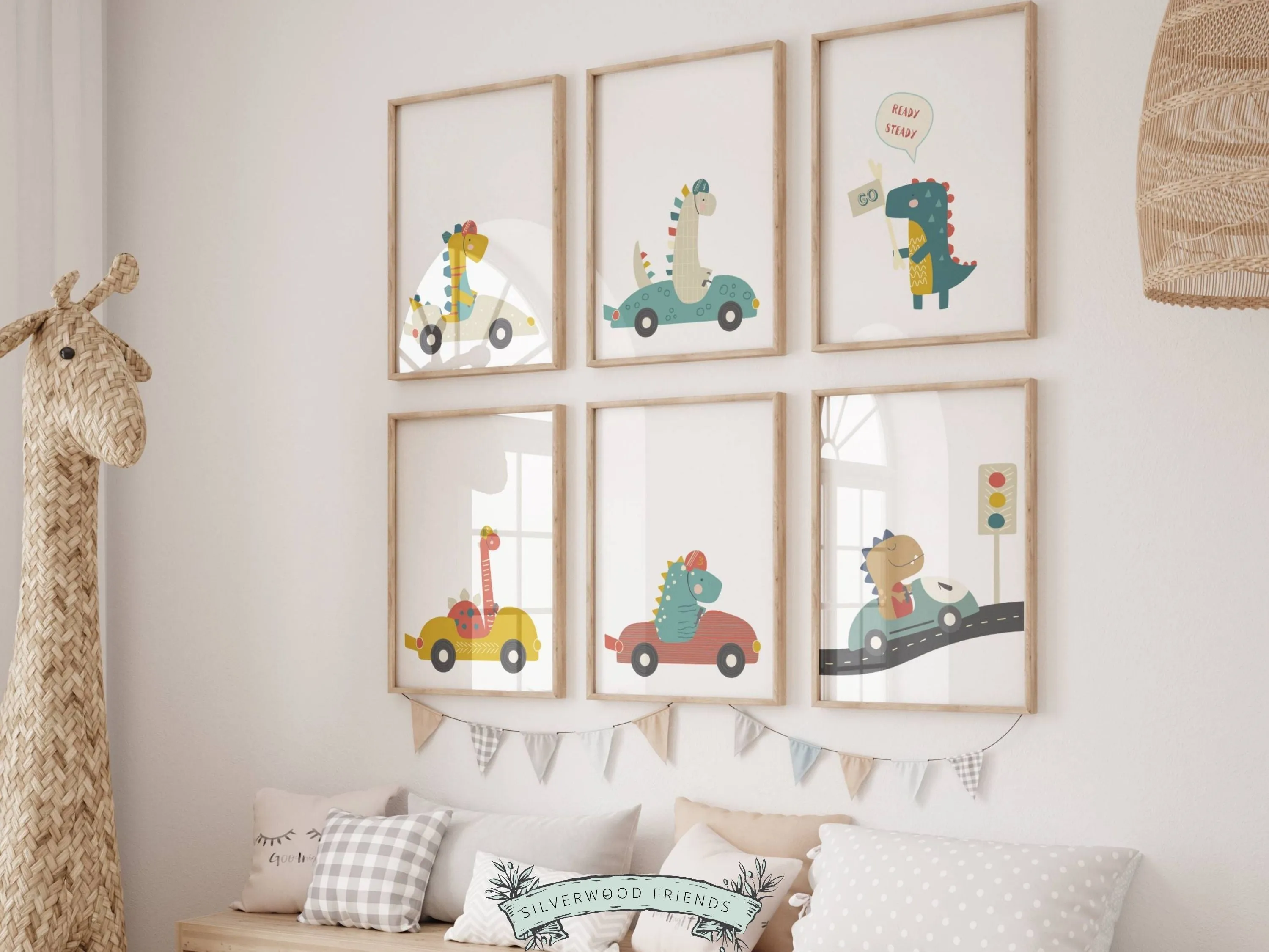 Dinosaurs Driving Cars Nursery Prints