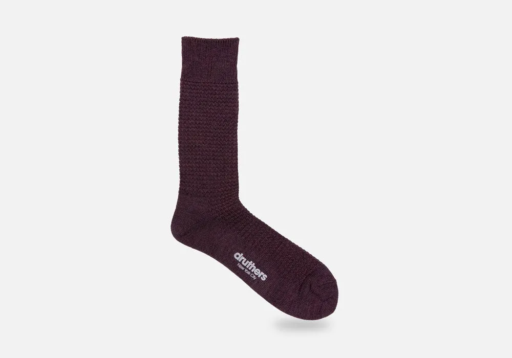 Druthers Eggplant Merino Wool Waffle Sock