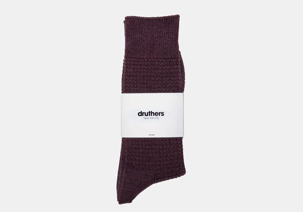 Druthers Eggplant Merino Wool Waffle Sock