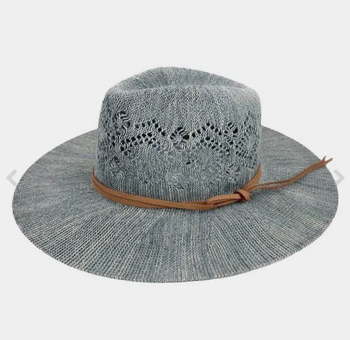 Faux Leather Trim Cut Out Detail Woven Hat (2 Colors)