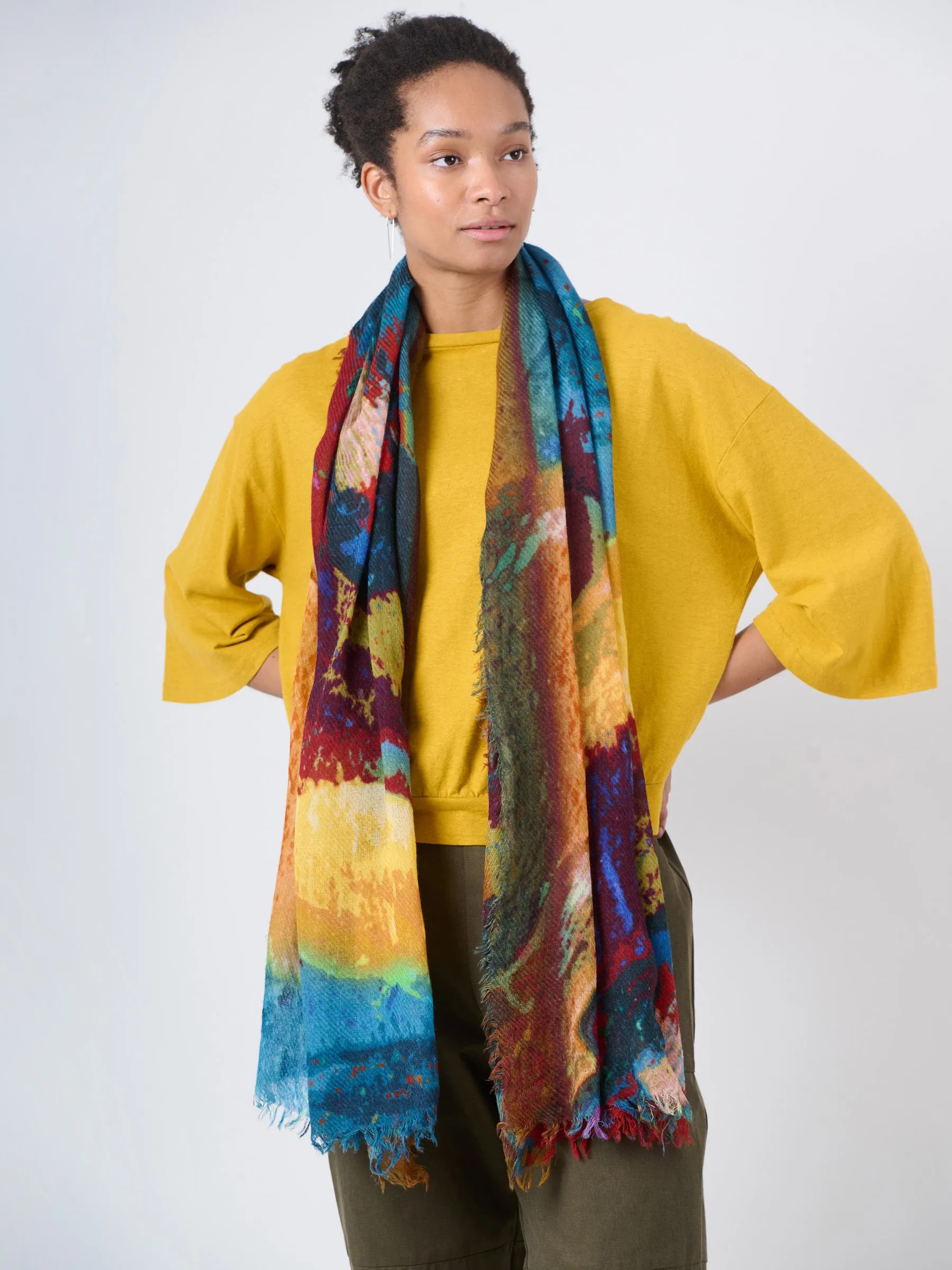 Fine Wool Print Scarf - Colour Splash