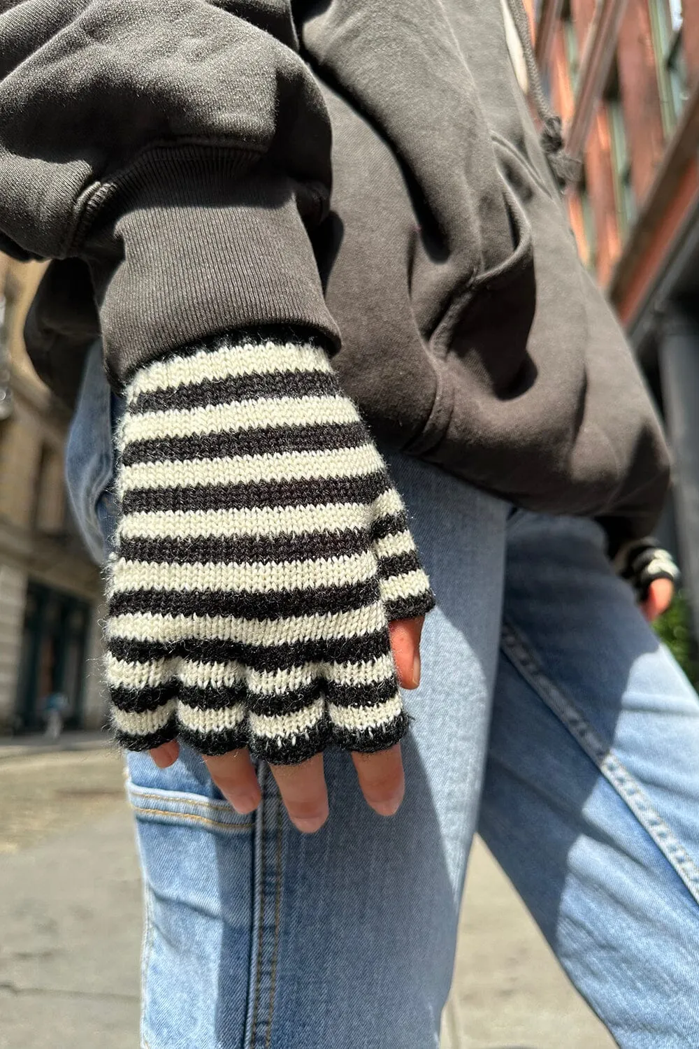 Fingerless Wool Striped Gloves