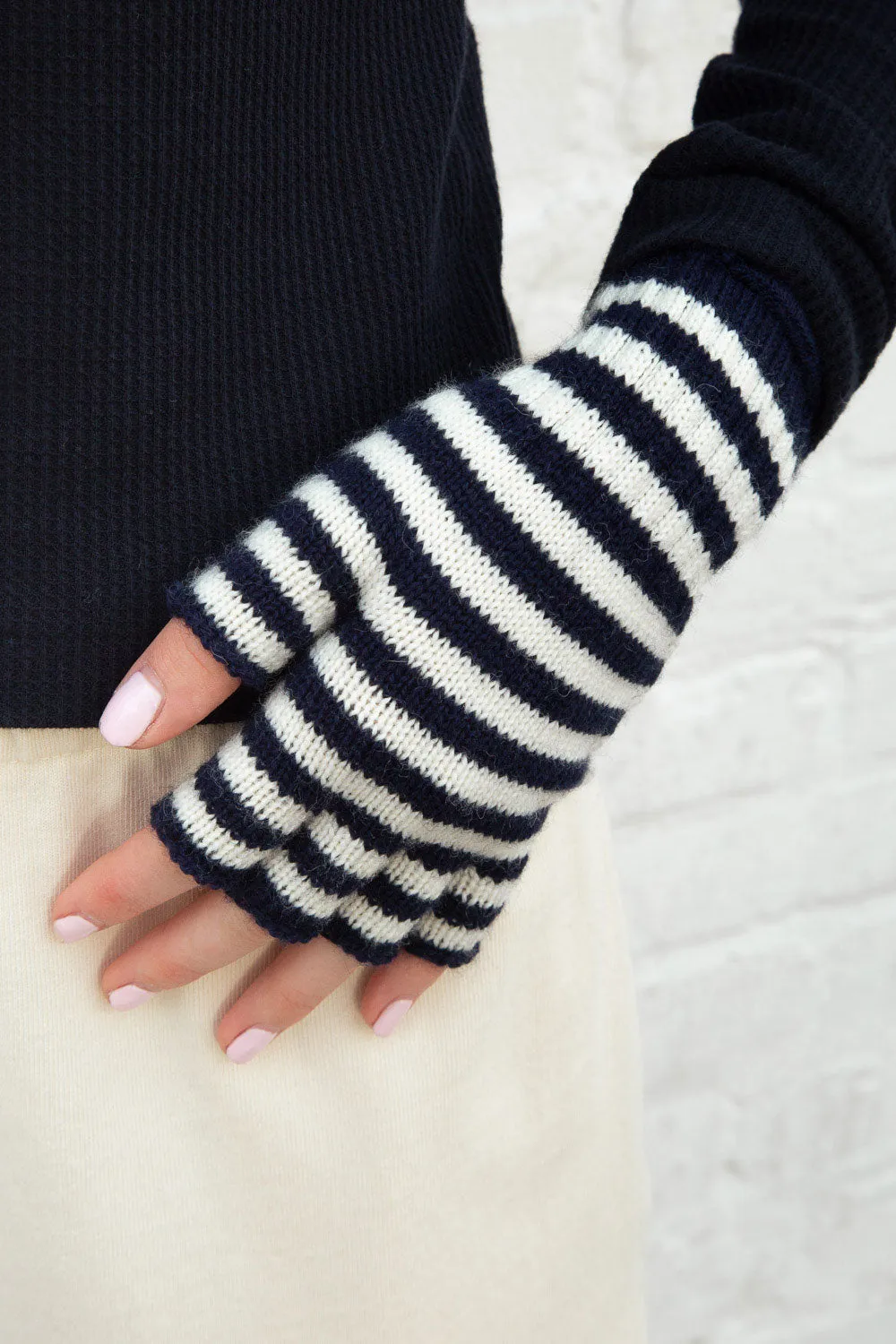 Fingerless Wool Striped Gloves