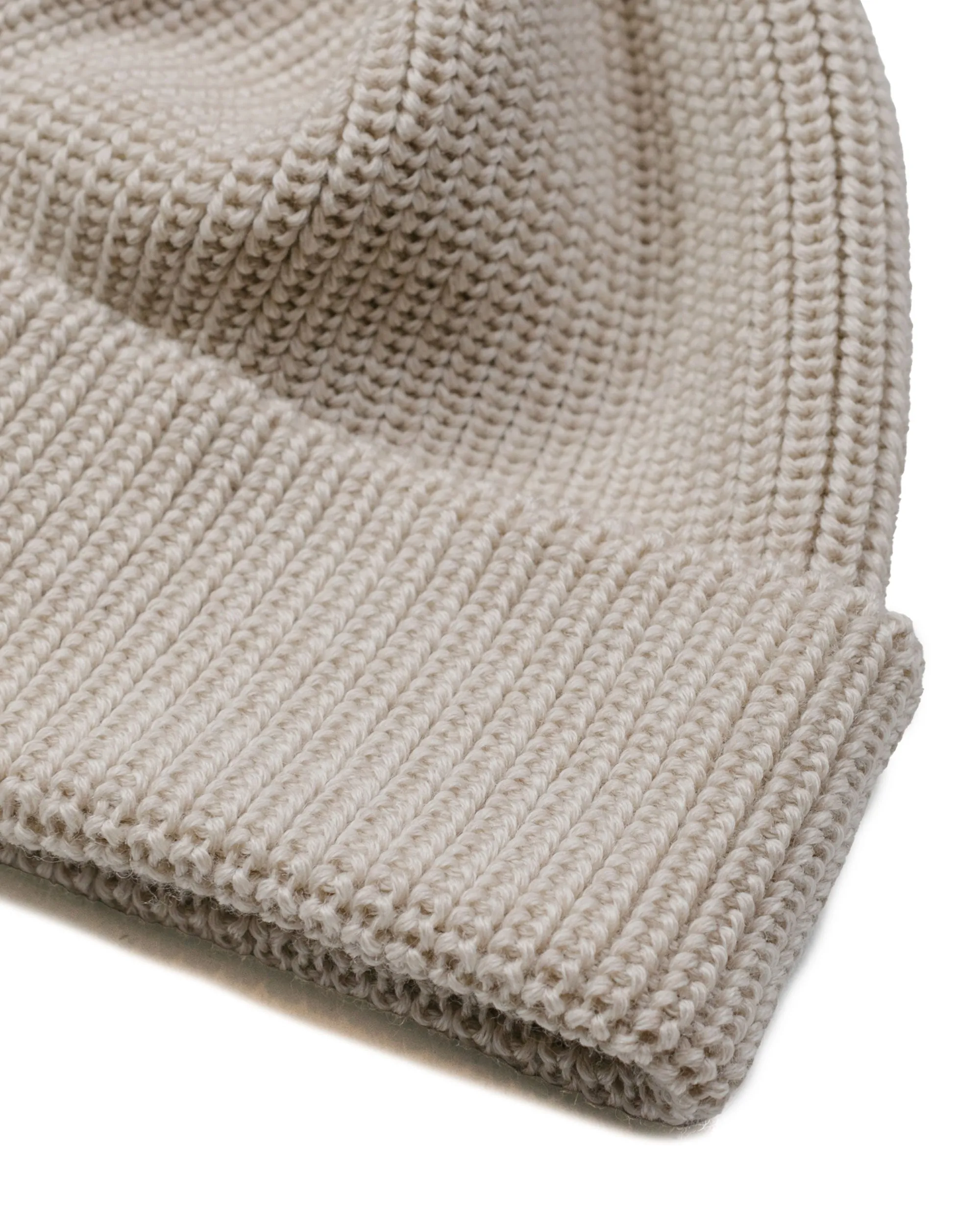 Found Feather Knit Watch Cap Merino Wool Beige