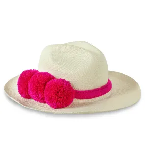 GUADALUPE HAT   WHITE FUCSIA POM POM