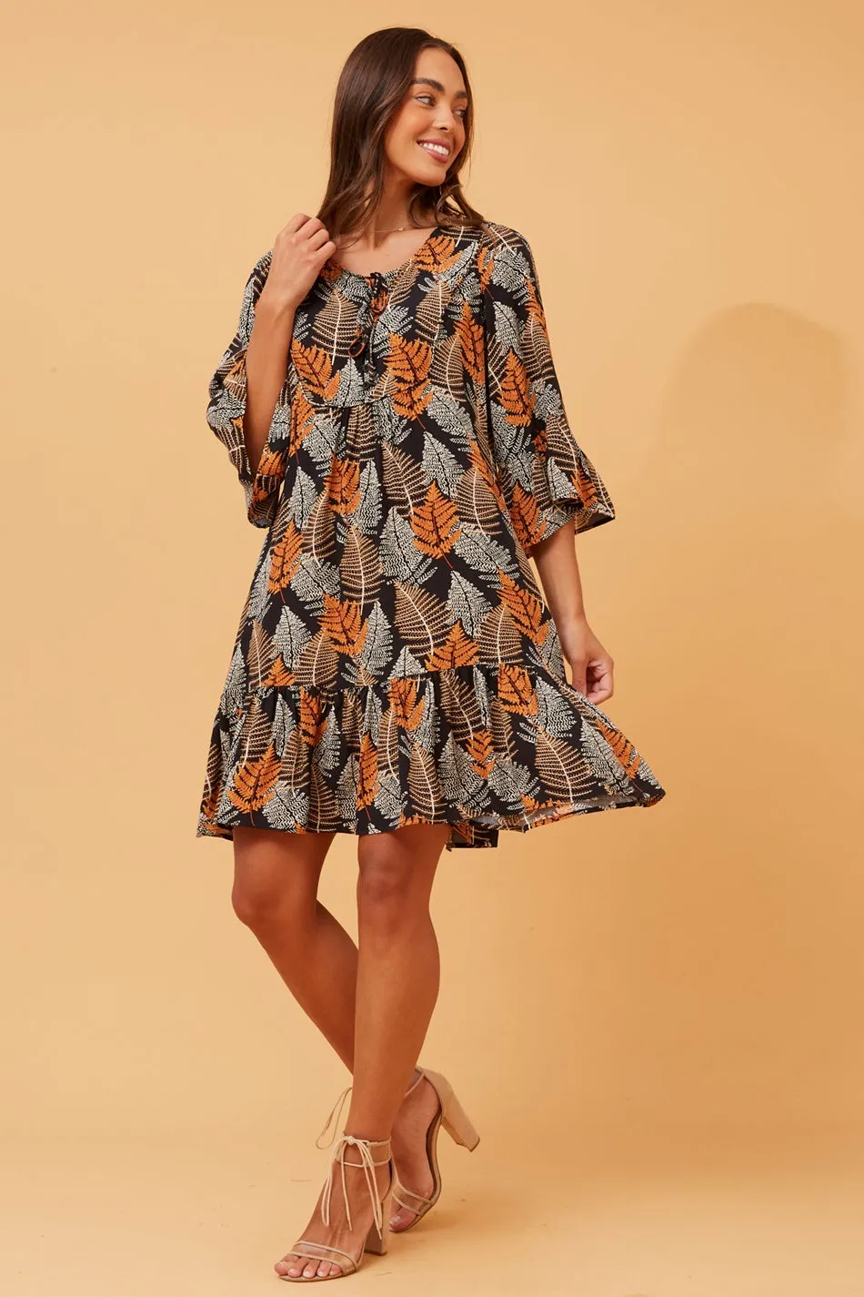 HAILEY LEAF PRINT SHORT DRESS