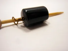 Handmade Natural Stone Shawl Pin ~ Wire Wrapped Stone ~ Black Barrel Agate with Antique Bronze Wire