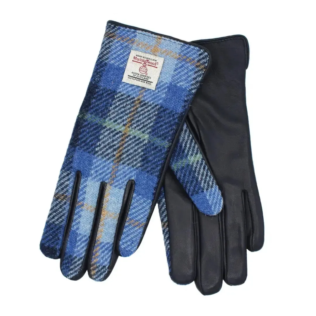 Heather Skye Harris Tweed And Leather Women's Gloves Blue Pastels