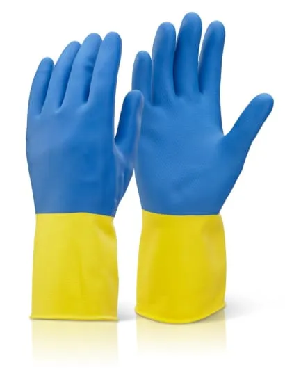 Heavy Weight Rubber Glove Neoprene Latex Yellow/Blue (Pack Of 10) - Beeswift HWCGYR