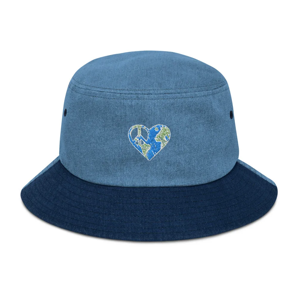 I heart Peace denim bucket hat