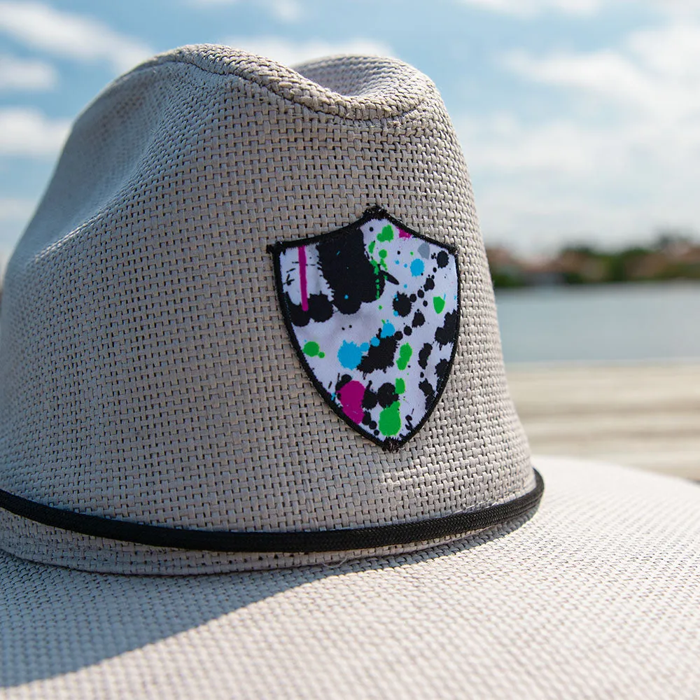 Keys Straw Hat | Splatter Paint | Grey