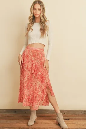 Love Lane Diagonal Ruffled Midi Skirt